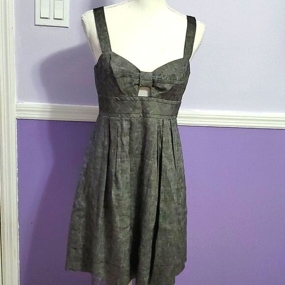 Trina Turk Trellis Lucia Dark Gray Linen Blend Cutout Waist Event Mini Dress - Picture 1 of 11